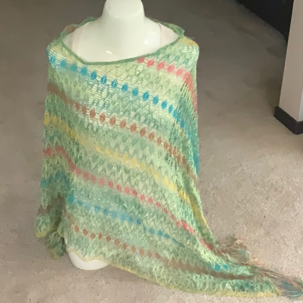 Missoni colorful loose weave shoulder or beach cover up with fringe ends.
